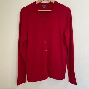 Eddie Bauer Button Front Long Sleeve Round Neck Cardigan - Red